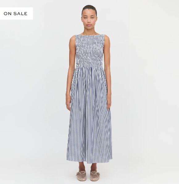 Hill House Dresses & Skirts - Hill House Home Dress Small Cosima Nap Sand Gingham Striped Maxi Blue Romantic